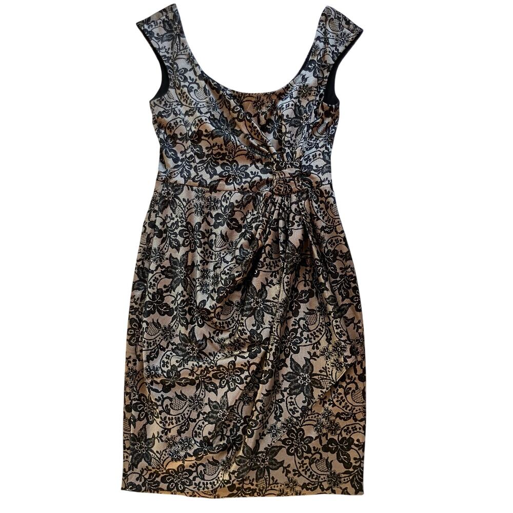 Vintage Y2K Maggy L Lace Ruched Waist Sheath Dress Size 8 Glam Goth